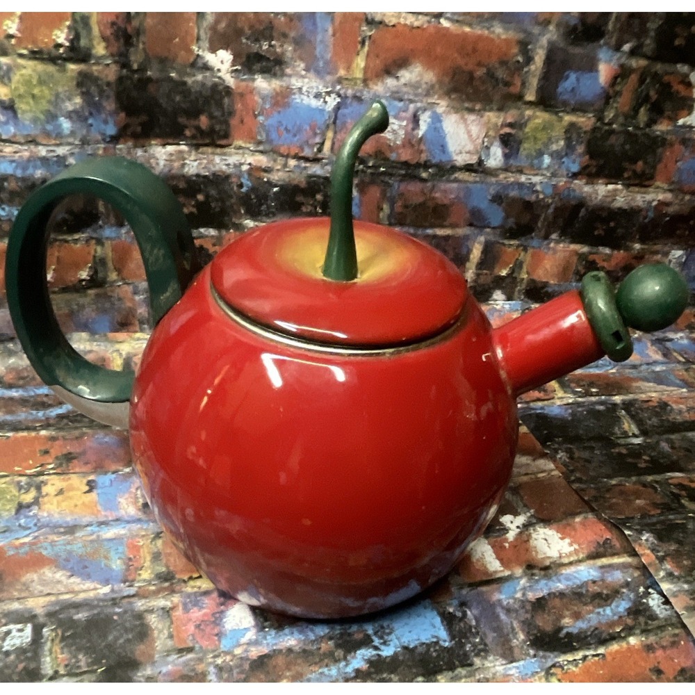 Apple-Shaped Ceramic Teapot, Red/Green Glossy Solid, Lid Included, 1 Cup